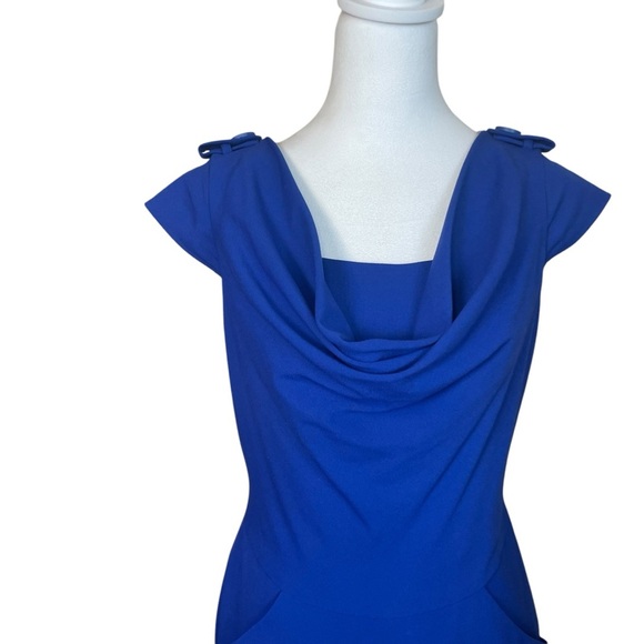 Calvin Klein Royal Blue Sheath Dress Pockets Career Cocktail Drape Neck Sz 2 EUC - Picture 2 of 11